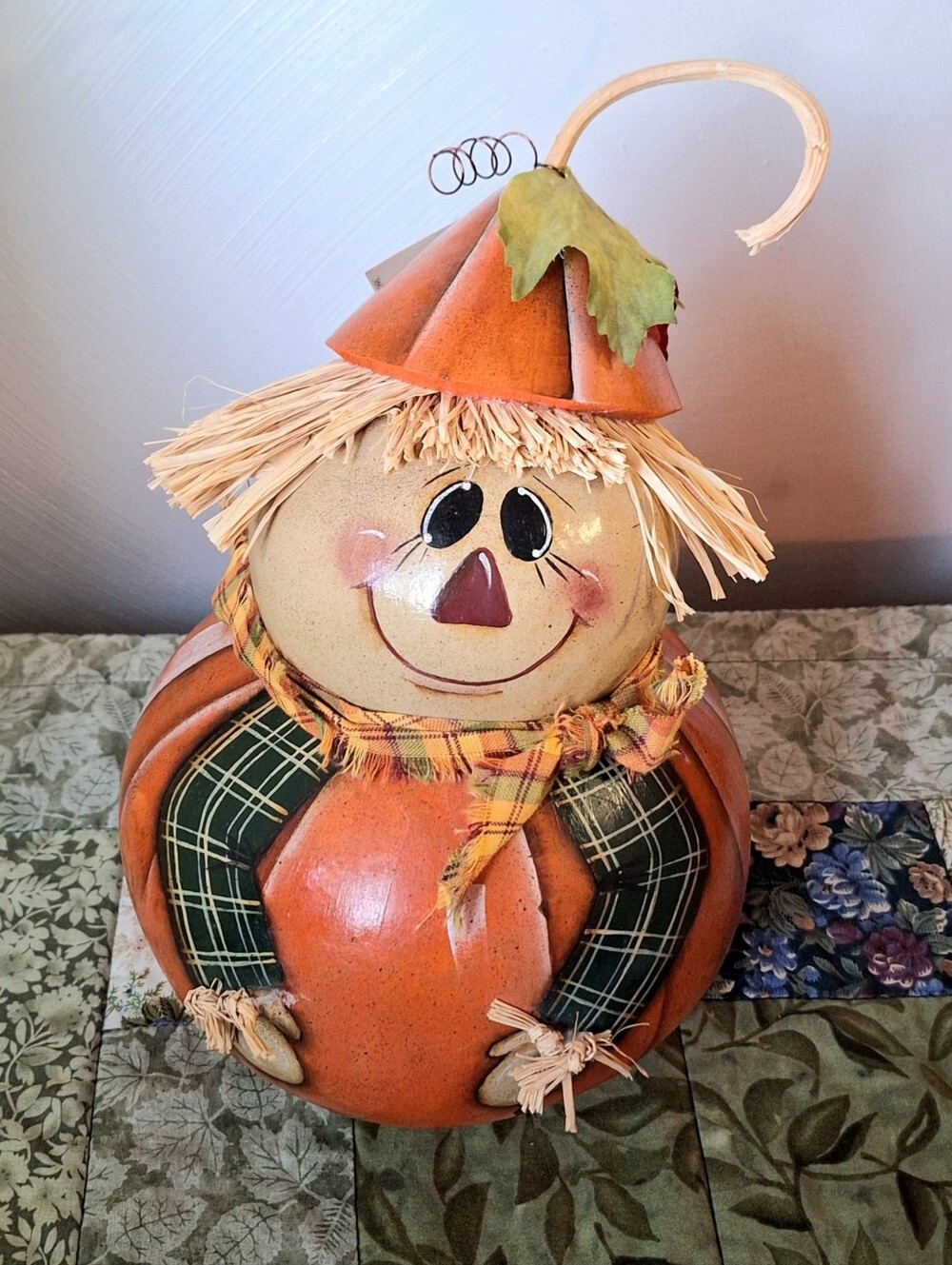 BE Designs Arts & Crafts Hand-Painted Autumn Scarecrow Gourd,NWT